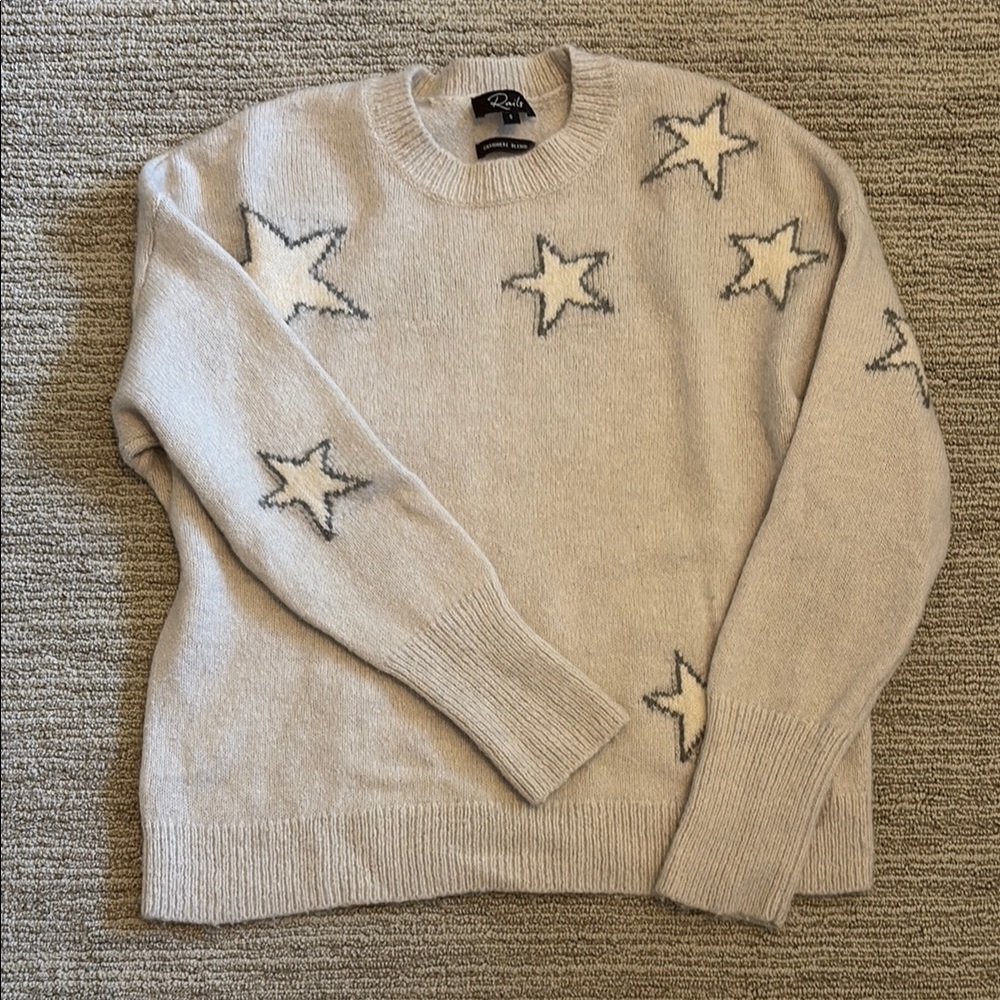 Rails Cream Crew Neck Sweater with Star Accents